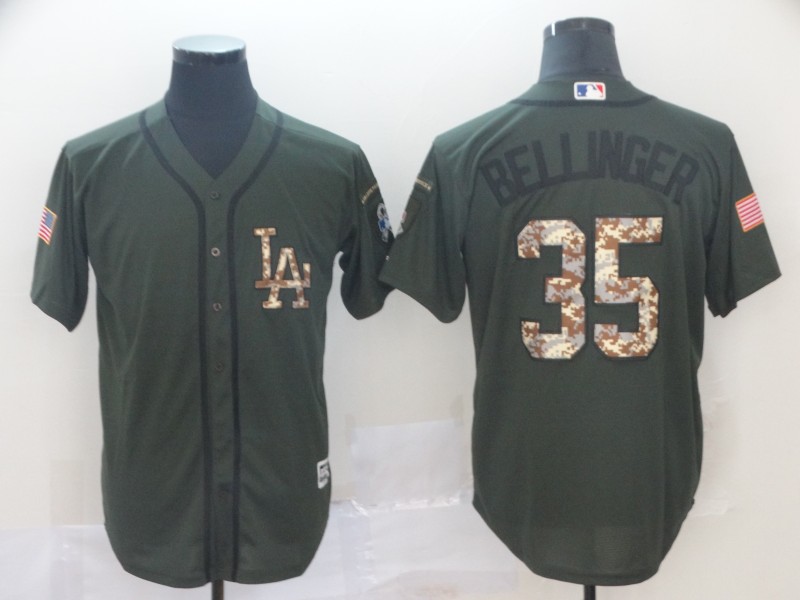 Men's Los Angeles Dodgers #35 Cody Bellinger Green Salute To Service Cool Base Stitched MLB Jersey